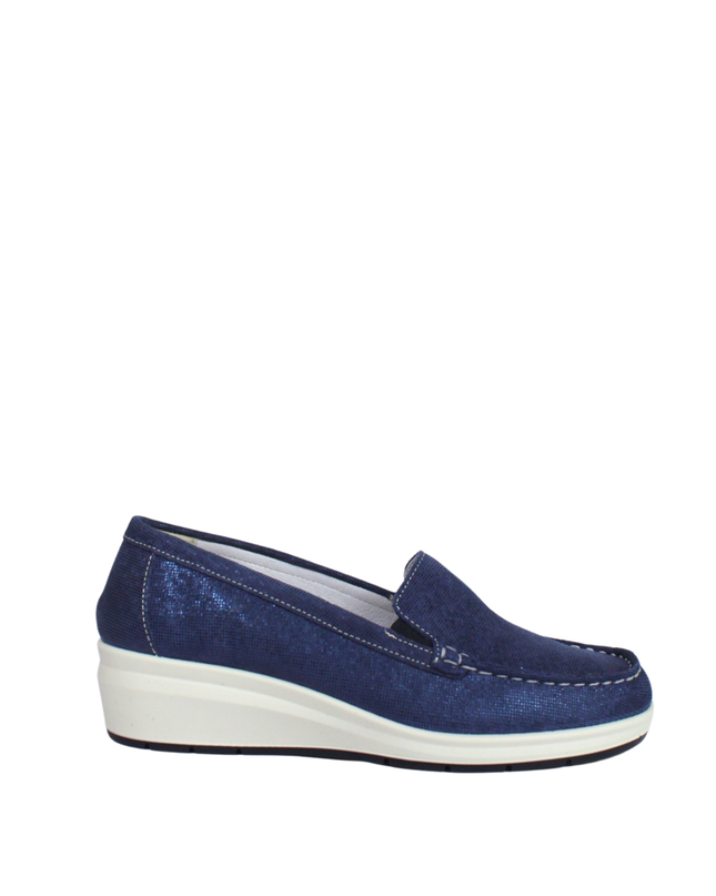 Blue women's wedge moccasins