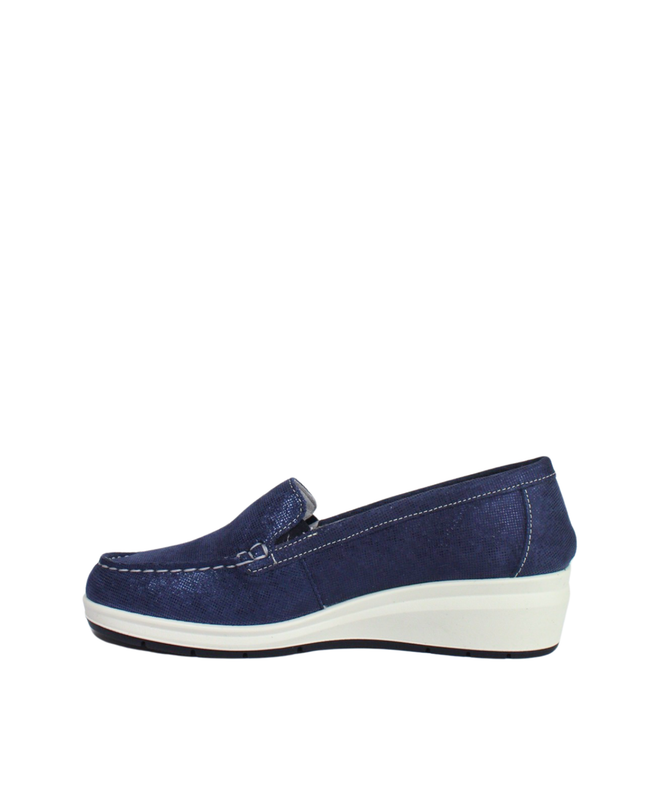 Blue women's wedge moccasins