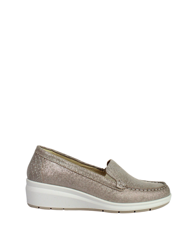 Women's champagne wedge moccasins
