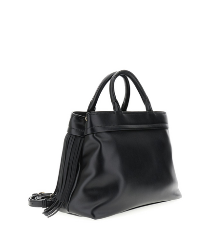 Borsa tote con frange e logo nero