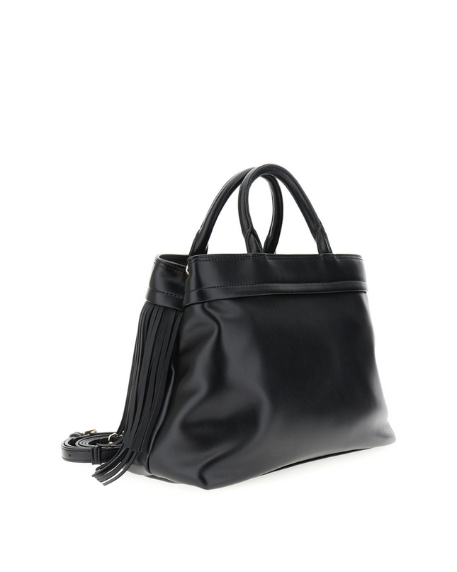 Borsa tote con frange e logo nero