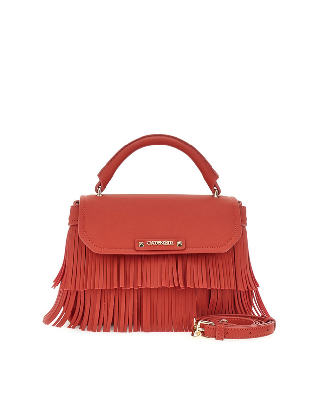 Borsa a mano con pattina e frange rosso