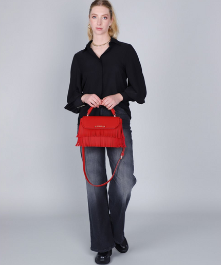 Borsa a mano con pattina e frange rosso