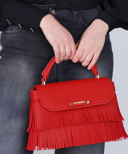Borsa a mano con pattina e frange rosso