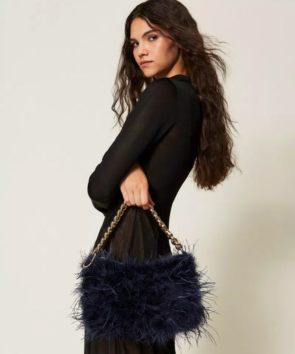 Borsa Liliane in raso con piume
