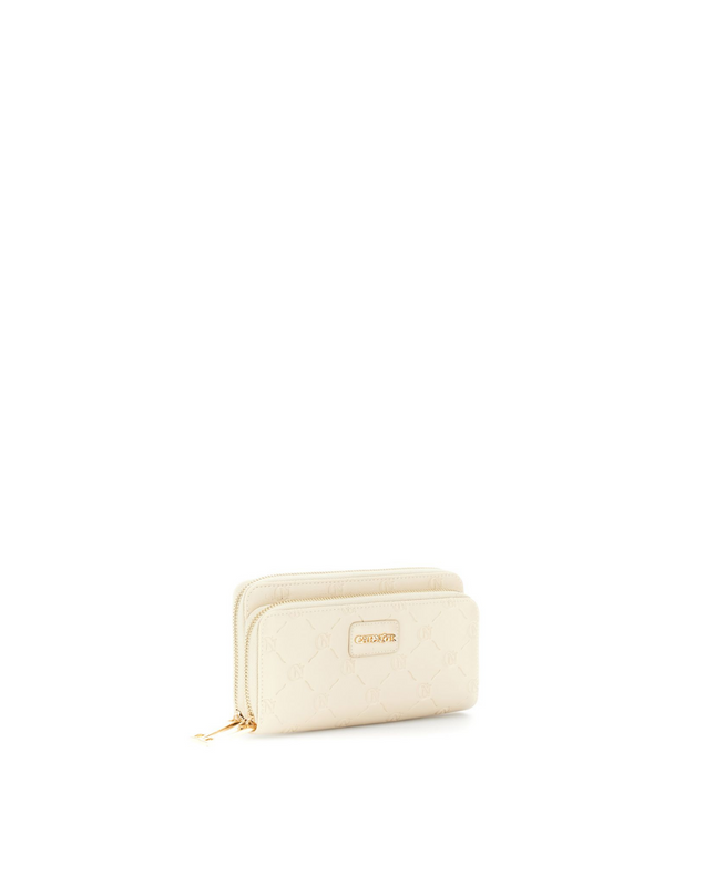 Portafoglio con doppia zip taupe