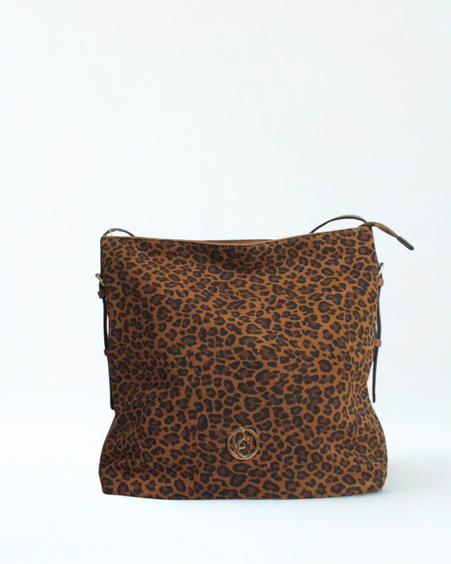 Borsa in pelle scamosciata leopardato camel