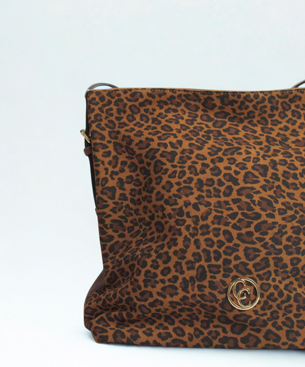 Borsa in pelle scamosciata leopardato camel