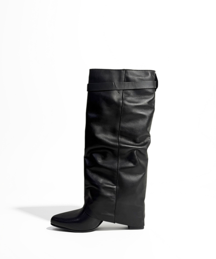 Stivale nero in pelle