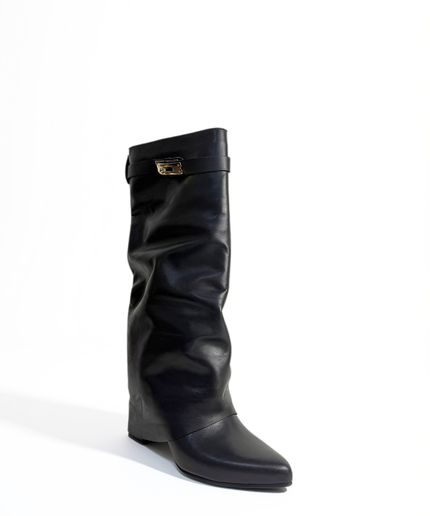 Stivale nero in pelle