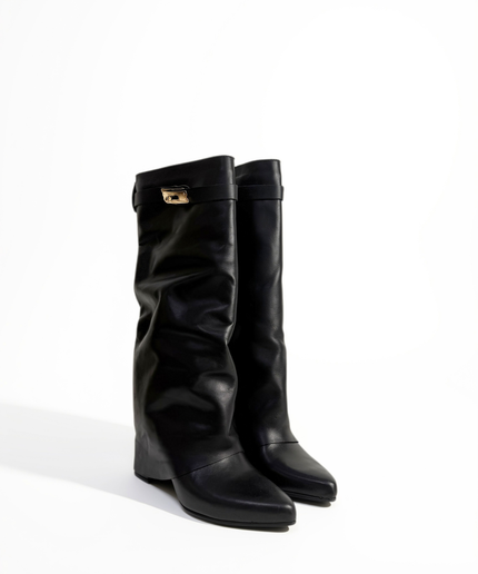 Stivale nero in pelle