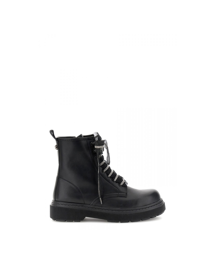 Anfibio con otto occhielli effetto pelle con laccio in tulle nero