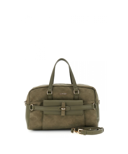 Borsa bauletto a mano in microfibra effetto suede con rifiniture effetto pelle verde