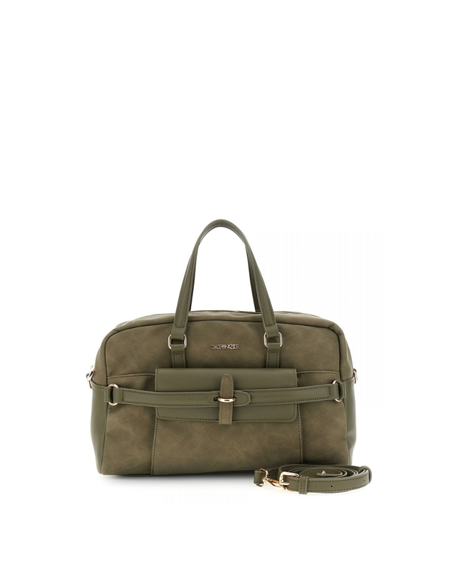 Borsa bauletto a mano in microfibra effetto suede con rifiniture effetto pelle verde
