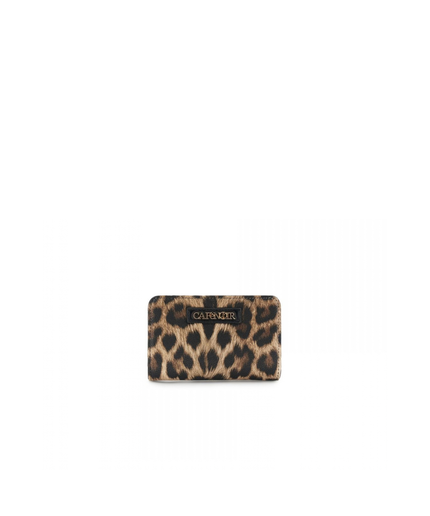 Portafoglio medio con zip con stampa leopardo e lettering leopard
