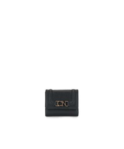 Portafoglio piccolo con pattina con cornice applicata a rilievo e logo nero