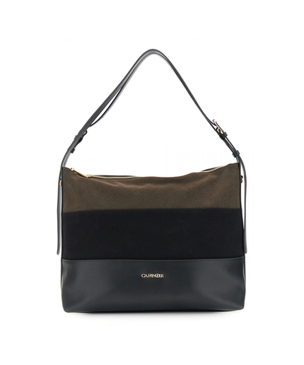 Borsa a sacca effetto suede effetto pelle a righe degradè nero