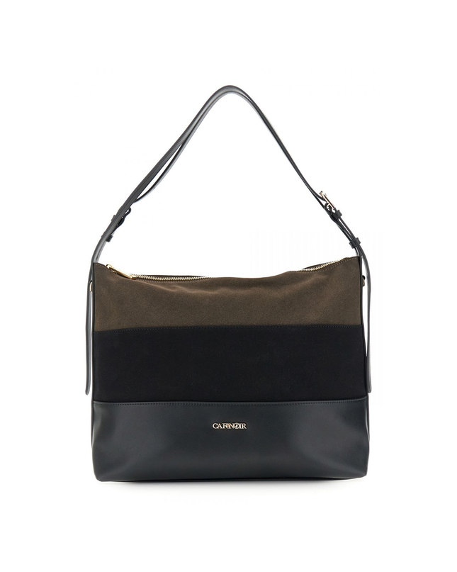 Borsa a sacca effetto suede effetto pelle a righe degradè nero
