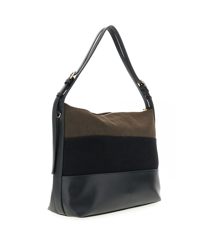 Borsa a sacca effetto suede effetto pelle a righe degradè nero