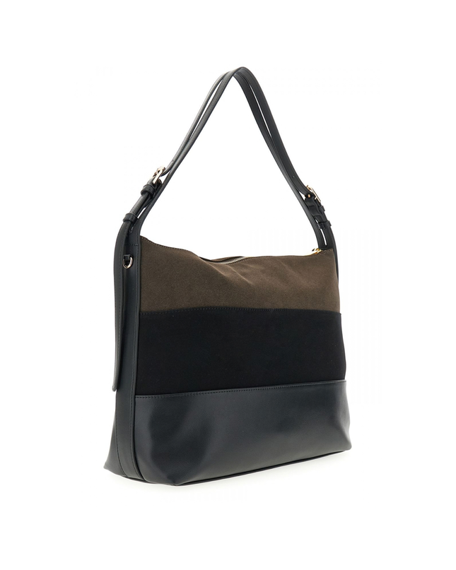 Borsa a sacca effetto suede effetto pelle a righe degradè nero