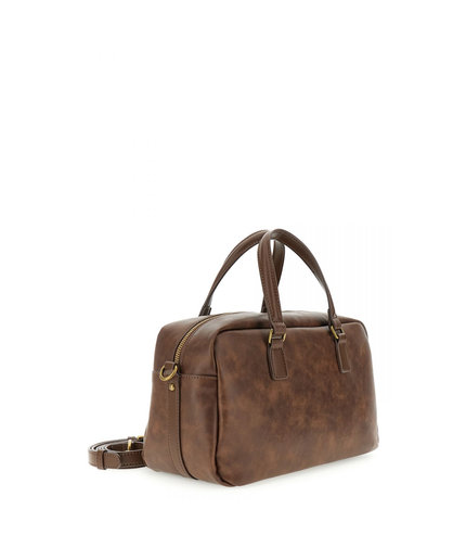 Borsa bauletto effetto pelle vintage, tasca con zip frontale marrone