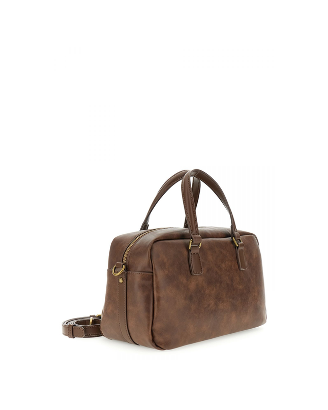 Borsa bauletto effetto pelle vintage, tasca con zip frontale marrone