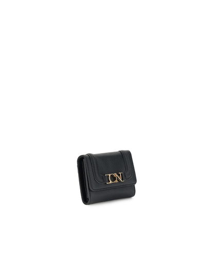 Portafoglio piccolo con pattina con cornice applicata a rilievo e logo nero