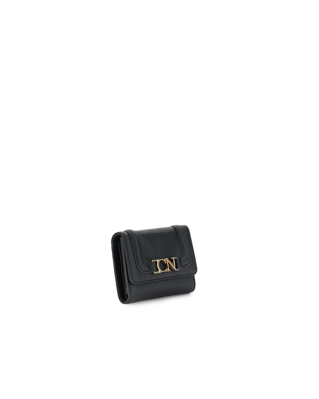 Portafoglio piccolo con pattina con cornice applicata a rilievo e logo nero