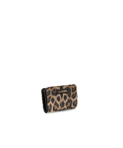 Portafoglio medio con zip con stampa leopardo e lettering leopard