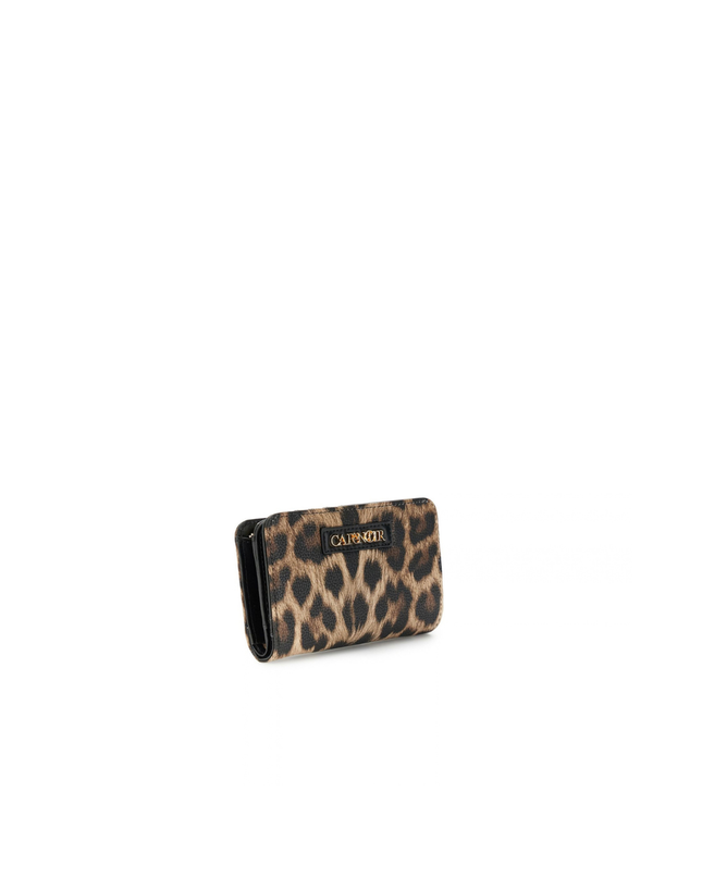 Portafoglio medio con zip con stampa leopardo e lettering leopard