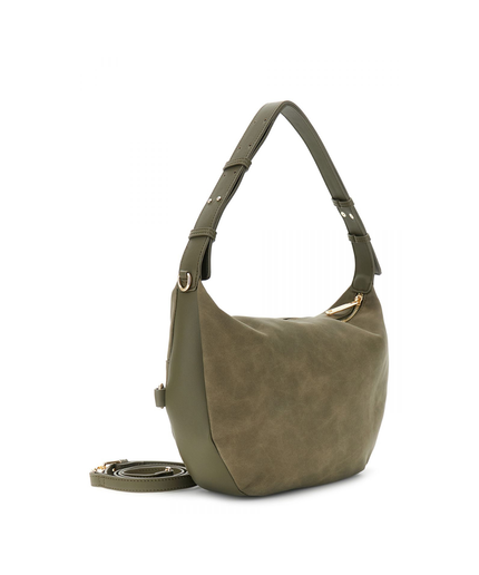Borsa sacca grande in microfibra effetto suede con rifiniture effetto pelle verde