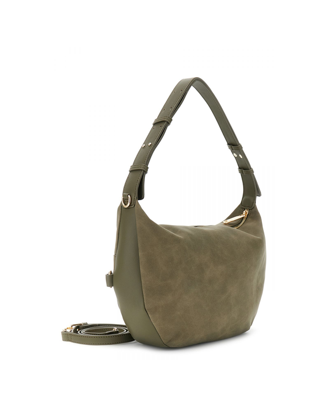 Borsa sacca grande in microfibra effetto suede con rifiniture effetto pelle verde
