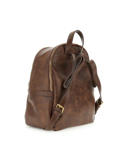 Zaino effetto pelle vintage, tasca con zip frontale marrone