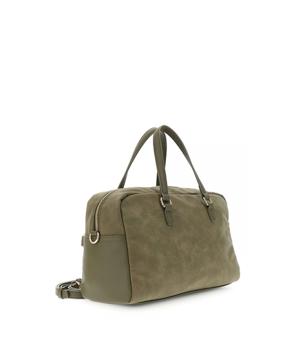 Borsa bauletto a mano in microfibra effetto suede con rifiniture effetto pelle verde