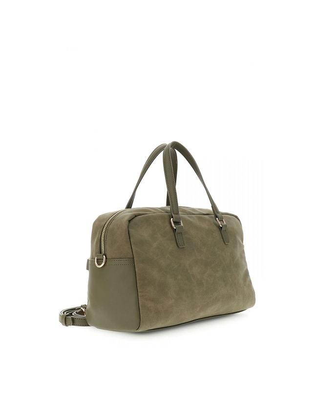 Borsa bauletto a mano in microfibra effetto suede con rifiniture effetto pelle verde