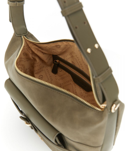 Borsa sacca grande in microfibra effetto suede con rifiniture effetto pelle verde