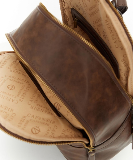 Zaino effetto pelle vintage, tasca con zip frontale marrone