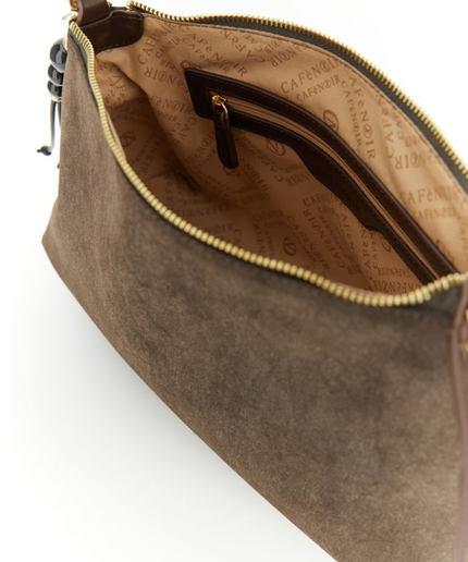 Borsa sacca in microfibra effetto suede con rifiniture effetto pelle