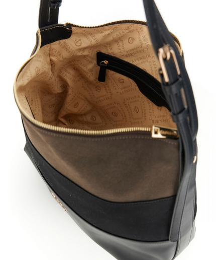 Borsa a sacca effetto suede effetto pelle a righe degradè nero