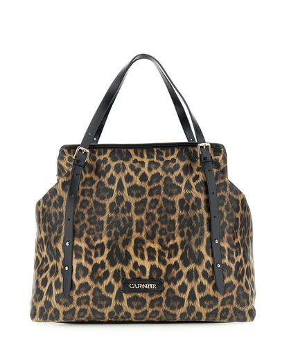 Borsa tote grande stampa leopardo con tracolle sottili effetto pelle leopard