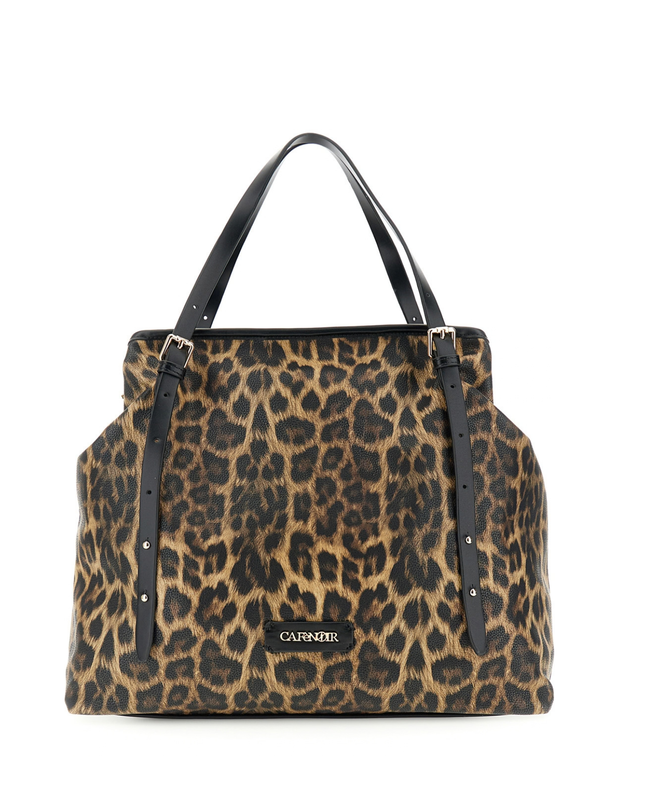 Borsa tote grande stampa leopardo con tracolle sottili effetto pelle leopard