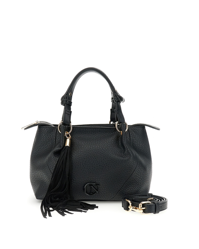 Borsa shopping con pieghe effetto pelle con grana grossa