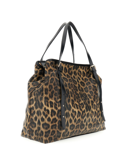 Borsa tote grande stampa leopardo con tracolle sottili effetto pelle leopard