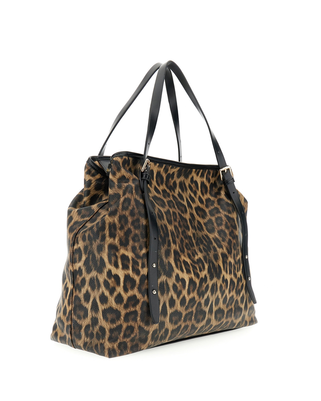 Borsa tote grande stampa leopardo con tracolle sottili effetto pelle leopard