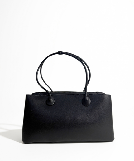 Borsa shopping bag effetto saffiano con manici tubolari e vano centrale