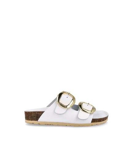 Ciabatta a doppia fascia con fibbie grandi in pelle bianco