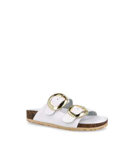 Ciabatta a doppia fascia con fibbie grandi in pelle bianco