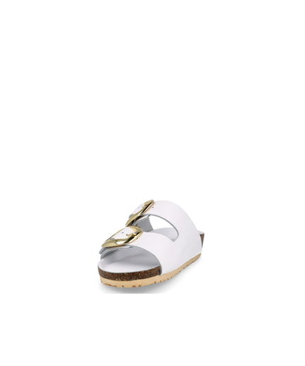 Ciabatta a doppia fascia con fibbie grandi in pelle bianco