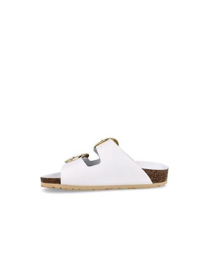 Ciabatta a doppia fascia con fibbie grandi in pelle bianco