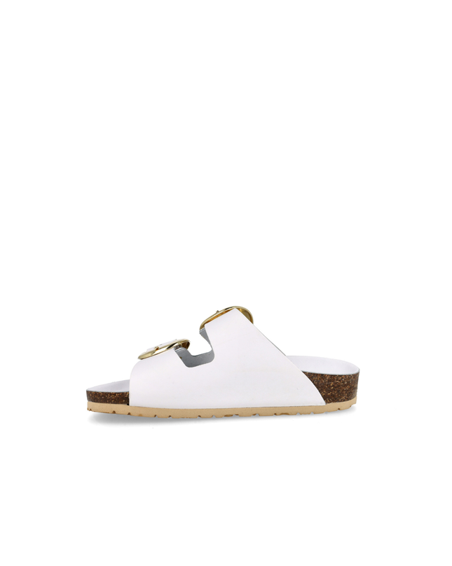 Ciabatta a doppia fascia con fibbie grandi in pelle bianco
